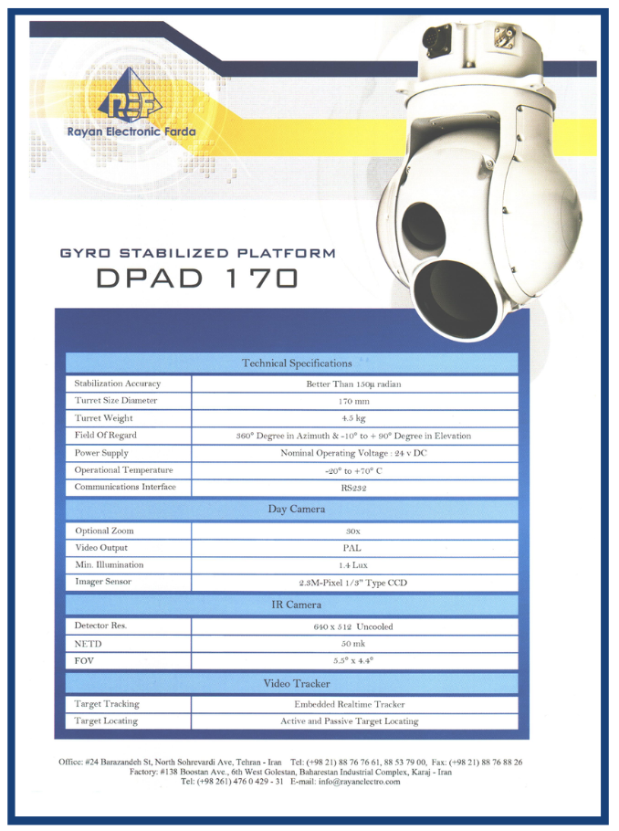 A catalogue page showing a UAV sensor ball